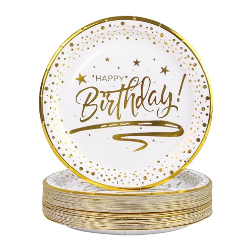 DHAIQC Pappteller Weiß Gold 50 Stück, Geburtstag Partyteller 18 cm Mit Goldrand, Einwegteller Kindergeburtstag Partygeschirr (Weiß, 18cm) von DHAIQC