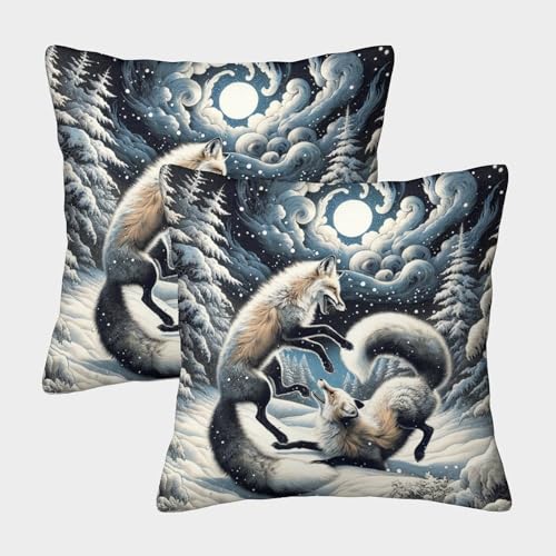 DHBANEIOK Fuchs Quadratische Kissenbezug 2er Set Unsichtbarem Reißverschluss Zuhause Dekoration Tier Zierkissenbezug Für Sofa Bed Auto Büro Cafe 40x40cm von DHBANEIOK