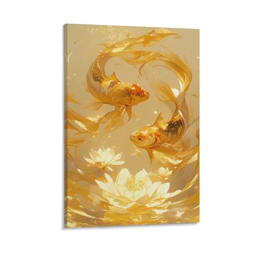 DHBANEIOK Goldfisch Wall Art - Leinwand Wandbild Poster Modern Dekorationen Für Das Wohnzimmer,Büro,Küche,Schlafzimmer 16x24inch(40x60cm) von DHBANEIOK