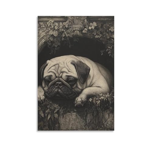 DHBANEIOK Mops Poster, Dekoratives Gemälde, Leinwand, Wandkunst, Wohnzimmer, Poster, Schlafzimmer, Gemälde 20x30inch(50x75cm) von DHBANEIOK