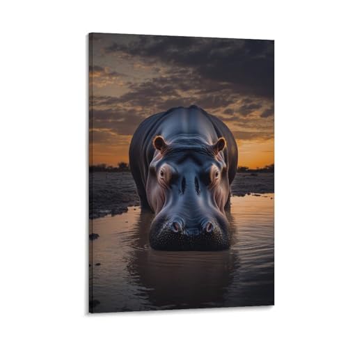 DHBANEIOK Nilpferd Poster Gemälde Poster Für Büro Klassenzimmer Leinwand Moderne Leinwand Wandkunst 24x36inch(60x90cm) von DHBANEIOK