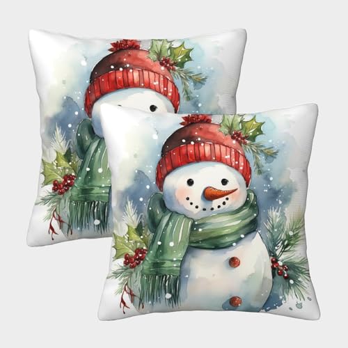 DHBANEIOK Schneemann Kissenbezug 2er Set QuadRatteische Winter Sofakissen Deko Zierkissen Für Couch Wohnzimmer 45x45cm von DHBANEIOK