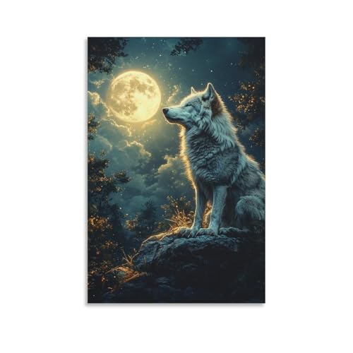DHBANEIOK Wolf Wandbild Leinwand Gemälde Wanddekoration Poster Kunstdruck Für Bad Schlafzimmer Wanddekoration 16x24inch(40x60cm) von DHBANEIOK