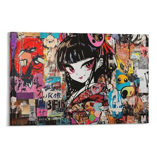 Japanische Graffiti Wandbilder abstrakte Kunst Leinwand Bilder Wandkunst Poster Set Kunstdruck Wanddeko Poster Für Wohnzimmer Schlafzimmer Flur Wand 24x36inch(60x90cm) von DHBANEIOK