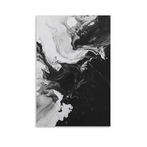 Schwarze und weiße abstrakte Kunst Poster Gemälde Poster Für Büro Klassenzimmer Leinwand Moderne Leinwand Wandkunst 24x36inch(60x90cm) von DHBANEIOK