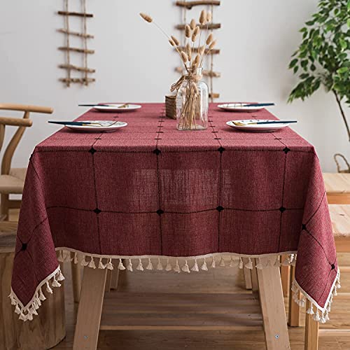 DHBHZD Tischdecke 120x140cm Quaste Baumwolle Leinen Tischdecke für Küche Esszimmer Faltenfreie Tischdecken Rechteck / Länglich von DHBHZD