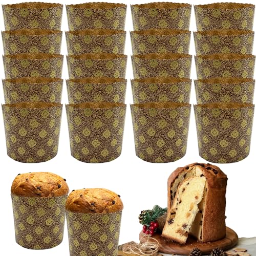 DHER 20 pcs Panettone-Form Panettone Backform aus Papier Panettone-Förmchen aus reinem Zellstoff Hochtemperaturbeständige Panettone Kuchenpapierträger Weihnachtsbrot Pappbecher (Gold, 90 * 85 mm) von DHER