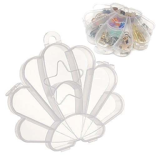 Plastik Sortierbox Sortierboxen für kleinteile Die muschelförmige Verpackungsschachtel hat 9 Fächer und Deckel, in denen Perlen, Ohrringe, PC-Schmuck, Schmuck, weiße Kunststoff-Schmuckschatulle von DHER