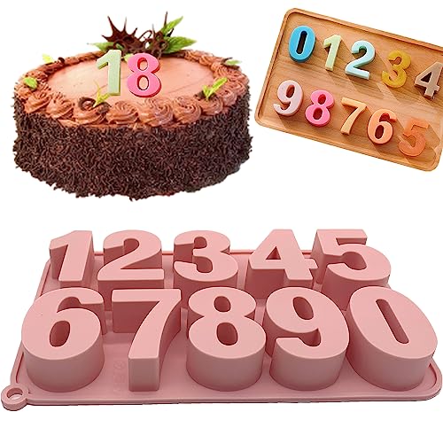 DHER Zahlen Fondant Schokoladen Formen Zahlen Silikonformen Set 0-9 Kuchen Silikonform 0-9 Zahl Eis Schokolade Formen 3D Zahl Silikon Kuchenformen, wiederverwendbar, leicht zu lösen, zum Backen von DHER