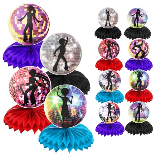 12 Stück Disco Party Waben-Mittelstücke, bunte Disco-Partygeschenke, Papierdekoration, Back to 70er / 80er Jahre Disco Party Dekorationen von DHFUCNKO