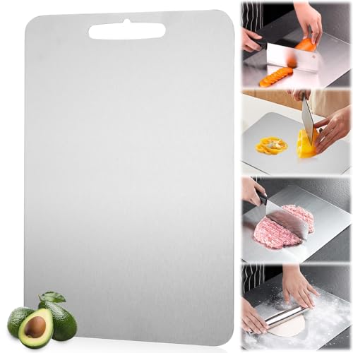 Titan Schneidebrett - Schneidebrett Edelstahl Titanium Cutting Board Doppelseitiges Lebensmittel Grade Schneidebrett schneidebretter spülmaschinenfest für Fleisch,Obst,Gemüse (29 * 20CM) von DHFUCNKO
