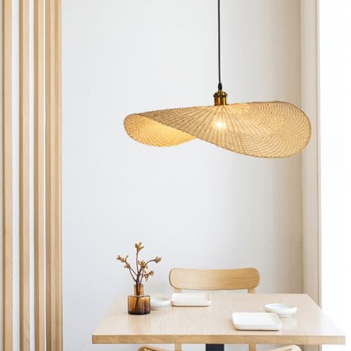 DHGIE Bambus Lampe Pendelleuchte, Retro Bambus Gewebte Pendellampe Höhenverstellbare Bambus Rattan Gewebte Boho Lampe HäNgeleuchte Esstisch Wohnzimmer Cafe Flur Esszimmer Mit E27 (Größe : 60cm) von DHGIE