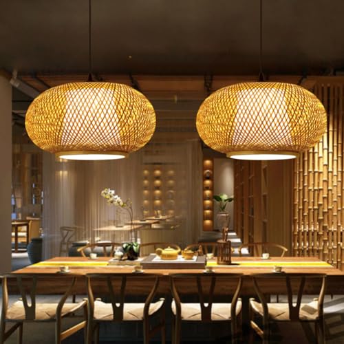 DHGIE Boho Rattan Lampe Hängelampe E27 Retro Bambus Holz Lampenschirm Deckenlampe Badlampe Badezimmerlampe Pendelleuchte Holz Bambus Deckenlampe Das Bad Küche Schlafzimmer Flur (Größe : 53cm) von DHGIE