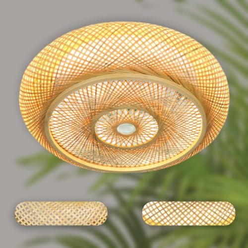 DHGIE Deckenleuchte Bambus Deckenlampe Rattan Bambus Pendelleuchte Retro Stil Laterne Kronleuchter Antik Holz Esszimmer Lampe Landhaus Hängelampe Wicker Lampenschirm Schlafzimmer E27 Pendellampe von DHGIE