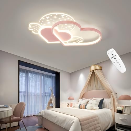 DHGIE LED Deckenleuchte Kinderzimmer Babyzimmer Dimmbar Deckenlampe Mit Fernbedienung Blaue Rosa Liebe 38W Kinderzimmer Kreative Deckenlampe Mädchenzimmer Schlafzimmer Cartoon Deckenleuchte von DHGIE