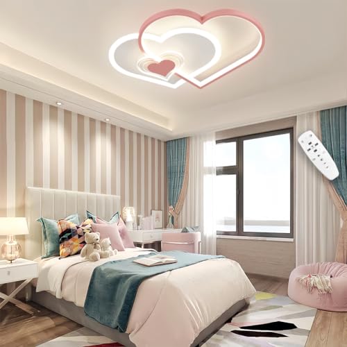 DHGIE LED Deckenleuchte Kinderzimmer Babyzimmer Dimmbar Deckenlampe Mit Fernbedienung Rosa Liebe 39W Kinderzimmer Kreative Deckenlampe Mädchenzimmer Schlafzimmer Cartoon Deckenleuchte von DHGIE