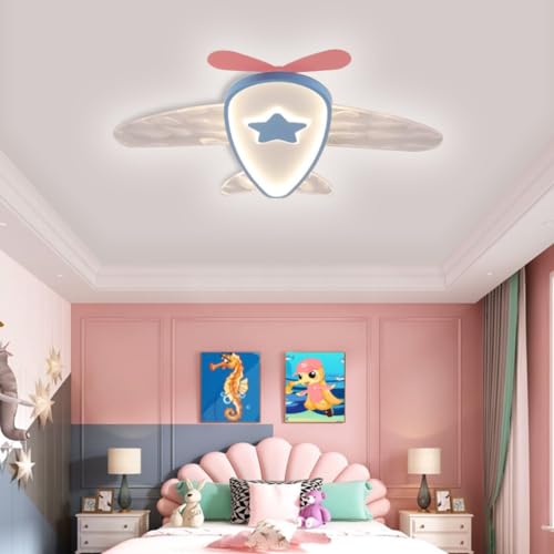 DHGIE LED Kinder Deckenlampe Cartoon-Flugzeug Kinderlampe Decke Dimmbar Mit Fernbedienung Kinderzimmer Lampe Decke Mädchen Lampen Decke Kinderzimmer Schlafzimmer Lampe Raumleuchten Kronleuchter (Colo von DHGIE