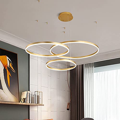 DHGIE LED-hängeleuchten & pendelleuchten Modern Dimmbar 3 Ringe Höhenverstellbar Wohnzimmer Hängelampe Schlafzimmer Kronleuchter Deckenbeleuchtung hängelampe led kronleuchter gold 40+60+80CM/108W von DHGIE
