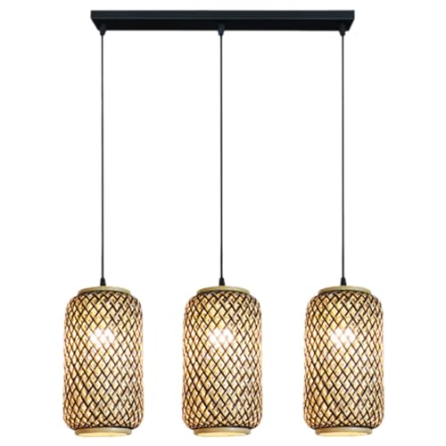 DHGIE Retro Bambus Gewebte Pendelleuchten Kronleuchter Retro Handgewebte Deckenlampe Land Hängelampe E27*3 Pendellampe Korridor Schlafzimmer Wohnzimmer Beleuchtung Pendelleuchte Esszimmer von DHGIE