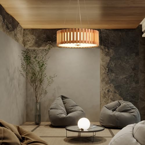 DHGIE Retro Pendellampe Natürlichen Bambus Rundleuchter Holz Lampe Höhenverstellbar E27 Hängelampe Esszimmer Wohnzimmer Schlafzimmer Küche Dekoration Bambus Pendelleuchte Esstisch (Color : Warmes LIC von DHGIE