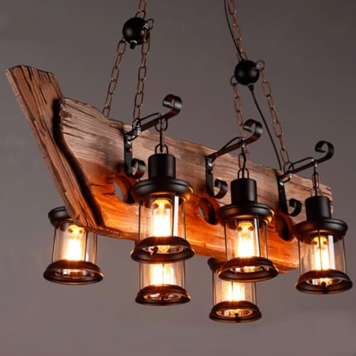 DHGIE Vintage Hängeleuchte Pendelleuchte Holz Pendellampe Industrial Schwarz Hängelampe Kronleuchter Retro Metall Höhenverstellbar Lampe Esstisch E27 Leuchtmittel Für Wohzimmer Esstisch Küche von DHGIE