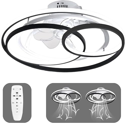 LED Dimmbar Deckenventilator Mit Lampe Modern Kreativität Doppelter Ring Ventilator-Deckenleuchte Leise Ultra-Dünn Deckenlampe Mit Lüfter Wohnbereich Esszimmer Schlafzimmer Fan Beleuchtung,Ø53cm von DHGIE