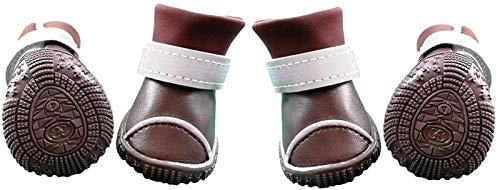 DHGTEP Hunde-Lederschuhe Reflektierende Schuhe, wasserdichte Thermoplüsch-Stiefel Reflektierende Stiefel Weiche Sohle Pfotenpflege-Stiefel für Kleine Hunde (Color : Coffee, Size : Small) von DHGTEP