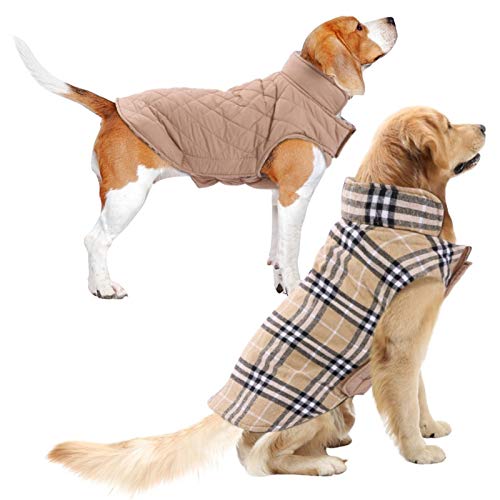 DHGTEP Hundemantel Jacke Wasserdicht Kleidung Klein Groß Geschirr Winter Reversible Welpen Kleidung Hunde Kätzchen Dicke Tiermäntel (Color : Beige, Size : M) von DHGTEP