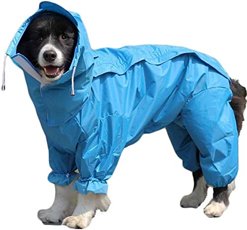 DHGTEP Hunderegenmantel mit Abnehmbarer Kapuze, Verstellbare Hundemäntel Wasserdicht mit Beinen Regenjacke mit Kapuze Kragen Loch Outdoor Jumpsuit (Color : Blue, Size : 18) von DHGTEP