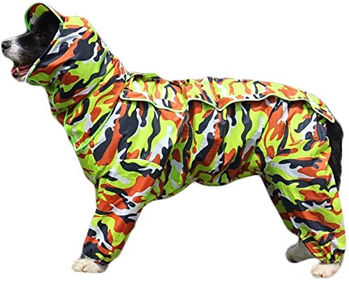 DHGTEP Hunderegenmantel mit Abnehmbarer Kapuze, Verstellbare Hundemäntel Wasserdicht mit Beinen Regenjacke mit Kapuze Kragen Loch Outdoor Jumpsuit (Color : Camouflage, Size : 22) von DHGTEP