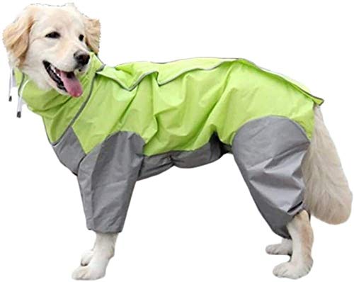 DHGTEP Hunderegenmantel mit Abnehmbarer Kapuze, Verstellbare Hundemäntel Wasserdicht mit Beinen Regenjacke mit Kapuze Kragen Loch Outdoor Jumpsuit (Color : Green, Size : 14) von DHGTEP