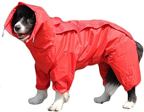 DHGTEP Hunderegenmantel mit Abnehmbarer Kapuze, Verstellbare Hundemäntel Wasserdicht mit Beinen Regenjacke mit Kapuze Kragen Loch Outdoor Jumpsuit (Color : Red, Size : 20) von DHGTEP