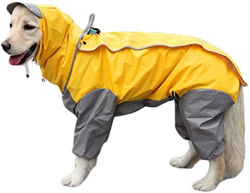 DHGTEP Hunderegenmantel mit Abnehmbarer Kapuze, Verstellbare Hundemäntel Wasserdicht mit Beinen Regenjacke mit Kapuze Kragen Loch Outdoor Jumpsuit (Color : Yellow, Size : 16) von DHGTEP
