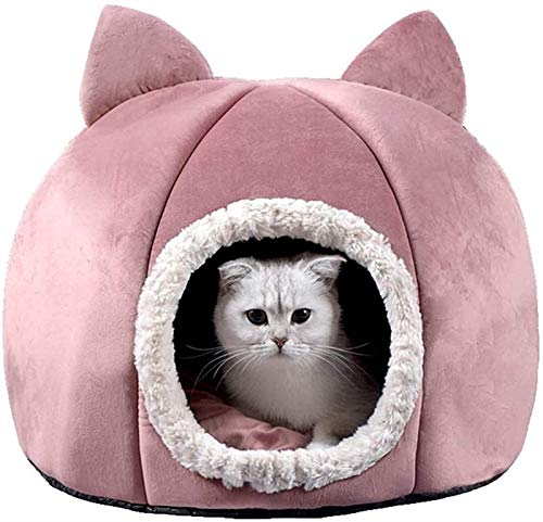 DHGTEP Katze Bett Höhle Flauschige Katze Haus Warm Iglu Haustier Bett für Indoor-Kätzchen und Kleine Hunde (Color : PINK, Size : 43x43x42cm) von DHGTEP