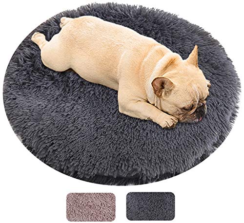 DHGTEP Runde Plüsch Hund Bett Haus Hund Matte Winter Warm Schlafen Katzen Nest Weich Lang Plüsch Hund Korb Katze Kissen Portable Hund Zubehör (Color : Gray, Size : 50cm) von DHGTEP