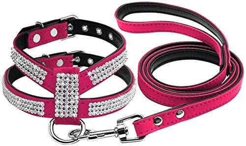 DHGTEP Strass Hundegeschirr Diamant Wildleder Katze Welpe Kätzchen Geschirr & Leine Set für Kleine Mittlere Hund Chihuahua (Color : Red Rose, Size : S) von DHGTEP