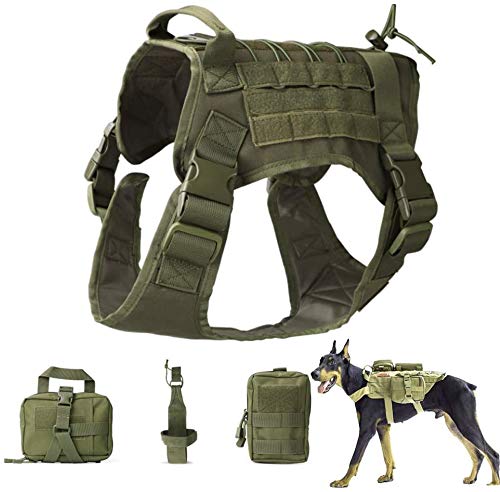DHGTEP Taktische Hundeweste Diensthundegeschirr Molle Hundetrainingsgeschirr, Antiziehgeschirr Weste mit Tragegriff und Abnehmbaren Taschen für Mittlere Große Hunde (Color : Green, Size : XL) von DHGTEP