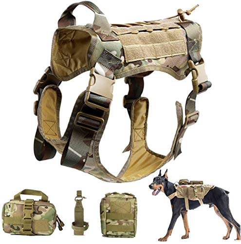 DHGTEP Taktische Hundeweste Diensthundegeschirr Molle Hundetrainingsgeschirr, Antiziehgeschirr Weste mit Tragegriff und Abnehmbaren Taschen für Mittlere Große Hunde (Color : Multi-Colored, Size : L) von DHGTEP