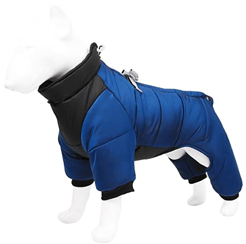 DHGTEP Warmer Fleece Hundemantel mit Beinen und Geschirr Winter Dicke Hundejacke wasserdichte Haustierkleidung für Kleine Mittlere Große Hunde (Farbe : Blau, Größe : M) von DHGTEP