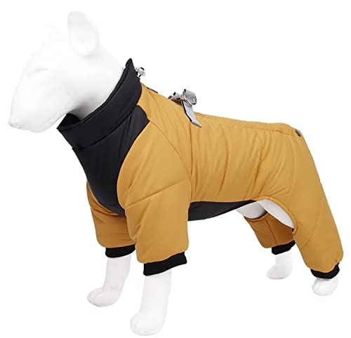 DHGTEP Warmer Fleece Hundemantel mit Beinen und Geschirr Winter Dicke Hundejacke wasserdichte Haustierkleidung für Kleine Mittlere Große Hunde (Farbe : Gelb, Größe : L) von DHGTEP