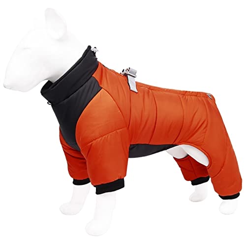 DHGTEP Warmer Fleece Hundemantel mit Beinen und Geschirr Winter Dicke Hundejacke wasserdichte Haustierkleidung für Kleine Mittlere Große Hunde (Farbe : Orange, Größe : L) von DHGTEP