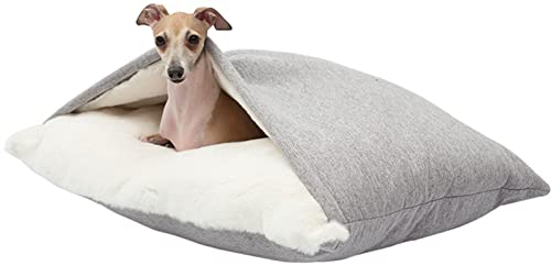 Hundebett Höhle Beruhigende Platz Schlafsack, Winter Warm Plüsch Höhle mit Kapuze Katzenbett mit Abnehmbaren Deckel für Kleine Mittlere Haustier (Farbe : Grau, Größe : 52x40x17cm) von DHGTEP