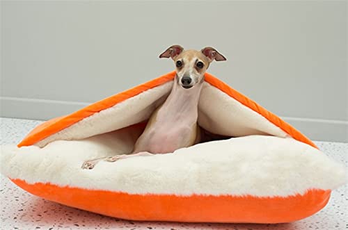 Hundebett Höhle Beruhigende Platz Schlafsack, Winter Warm Plüsch Höhle mit Kapuze Katzenbett mit Abnehmbaren Deckel für Kleine Mittlere Haustier (Farbe : Orange, Größe : 63x53x20cm) von DHGTEP