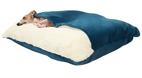 Hundebett Orthopädisch, Hundeschlafsack, Katzenkörbchen Flauschig Waschbar, Hundebett mit Abnehmbaren Deckel, Rechteckiges Hundekorb für Kleine Mittelgroße Hunde (Color : Blau, Größe : 75x60x23cm) von DHGTEP