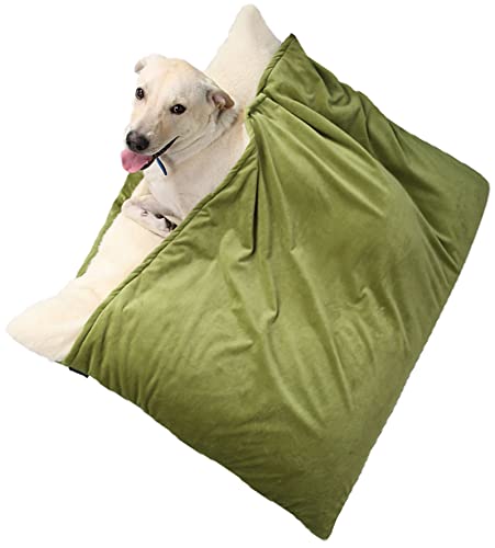 Hundebett Orthopädisch, Hundeschlafsack, Katzenkörbchen Flauschig Waschbar, Hundebett mit Abnehmbaren Deckel, Rechteckiges Hundekorb für Kleine Mittelgroße Hunde (Color : Grün, Größe : 100x75x30cm) von DHGTEP