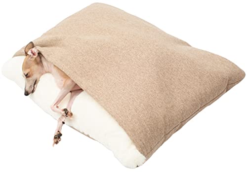 Hundebett Orthopädisch, Hundeschlafsack, Katzenkörbchen Flauschig Waschbar, Hundebett mit Abnehmbaren Deckel, Rechteckiges Hundekorb für Kleine Mittelgroße Hunde (Color : Khaki, Größe : 50x40x18cm) von DHGTEP