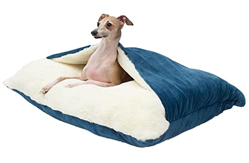 Hundeschlafsack, Waschbares Hundebett Orthopädisch mit Decke, Warmes Schlafsack Hund mit Abnehmbaren Deckel, Hundekorb/Katzenkörbchen Hundesofa für Kleine und Mittelgroße Hunde (Color : Blau, Größe von DHGTEP