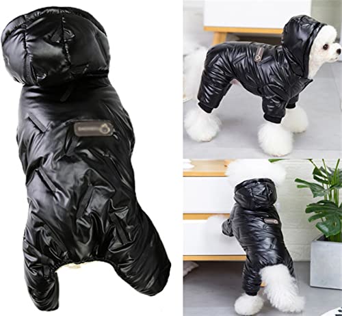 Winter Hundemantel mit Beinen und Kapuzen Warme Jacke Dicker Baumwolle Jumpsuit Wasserdicht Kleine Hunde Kleidung Französisch Bulldogge Welpe Chihuahua (Farbe : Schwarz, Größe : XL) von DHGTEP