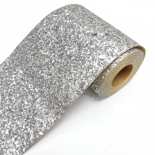 DHHOUSE Silber Glitzer Tapetenbordüre, Selbstklebend funkeln bordüre 13 cm x 5 meters (Silber) von DHHOUSE