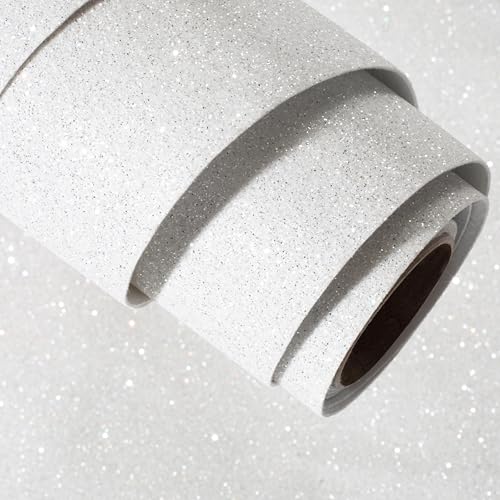 DHHOUSE Weiße Glitzer-Tapete, Selbstklebend Glitzer-Tapete für Wände (44 cm x 5 m) von DHHOUSE